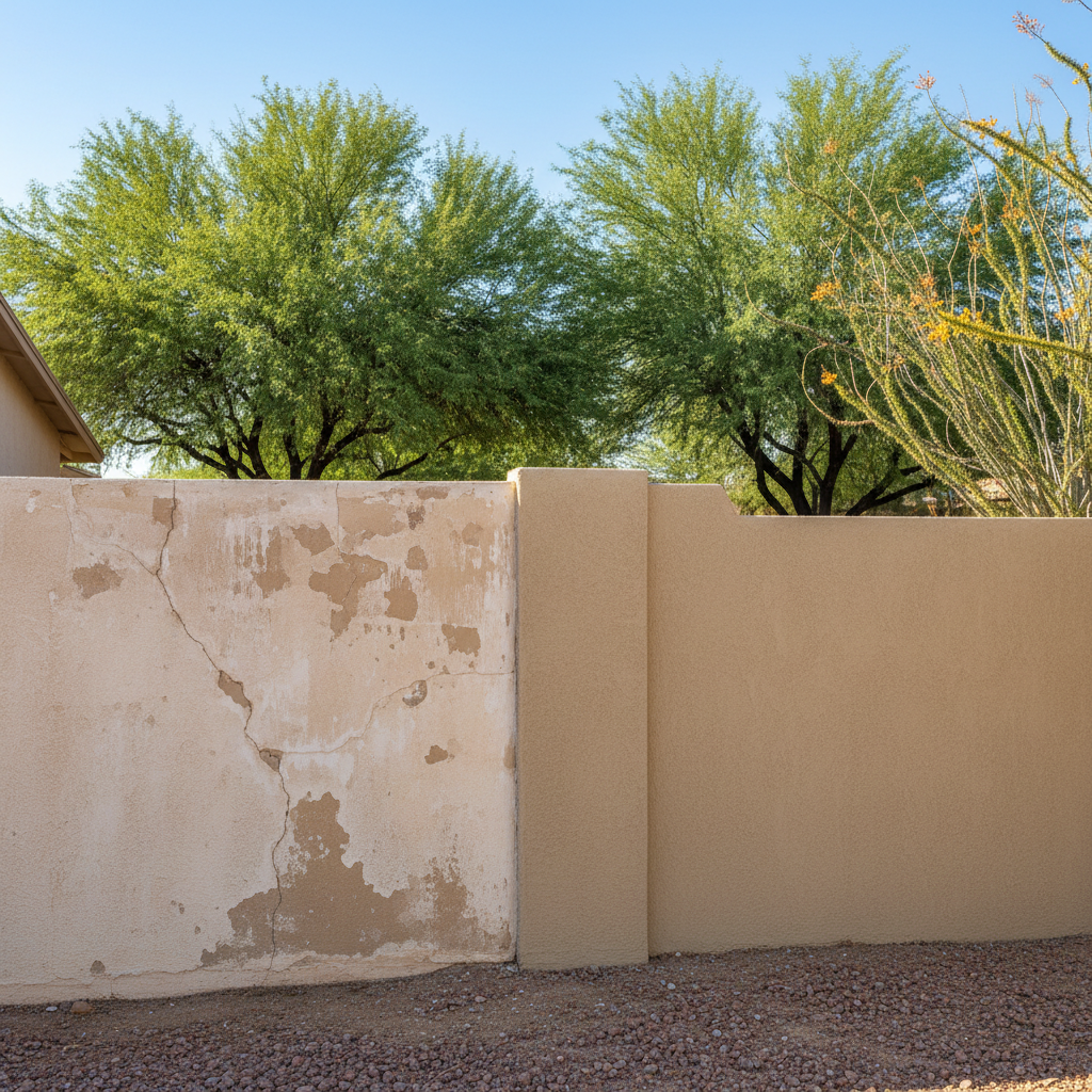 Completed stucco repair work at a residential property in Mesa, AZ