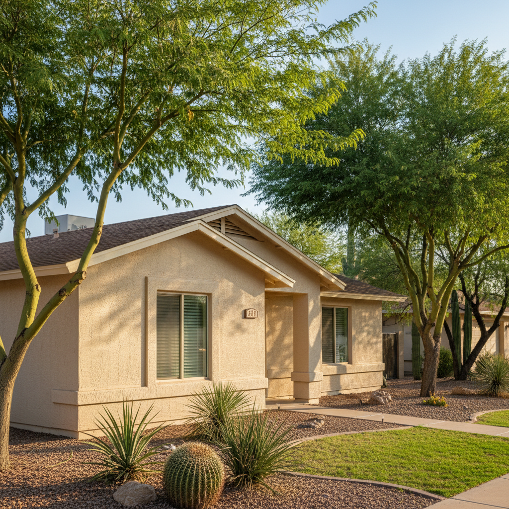 Completed stucco removal work at a residential property in Queen Creek, AZ