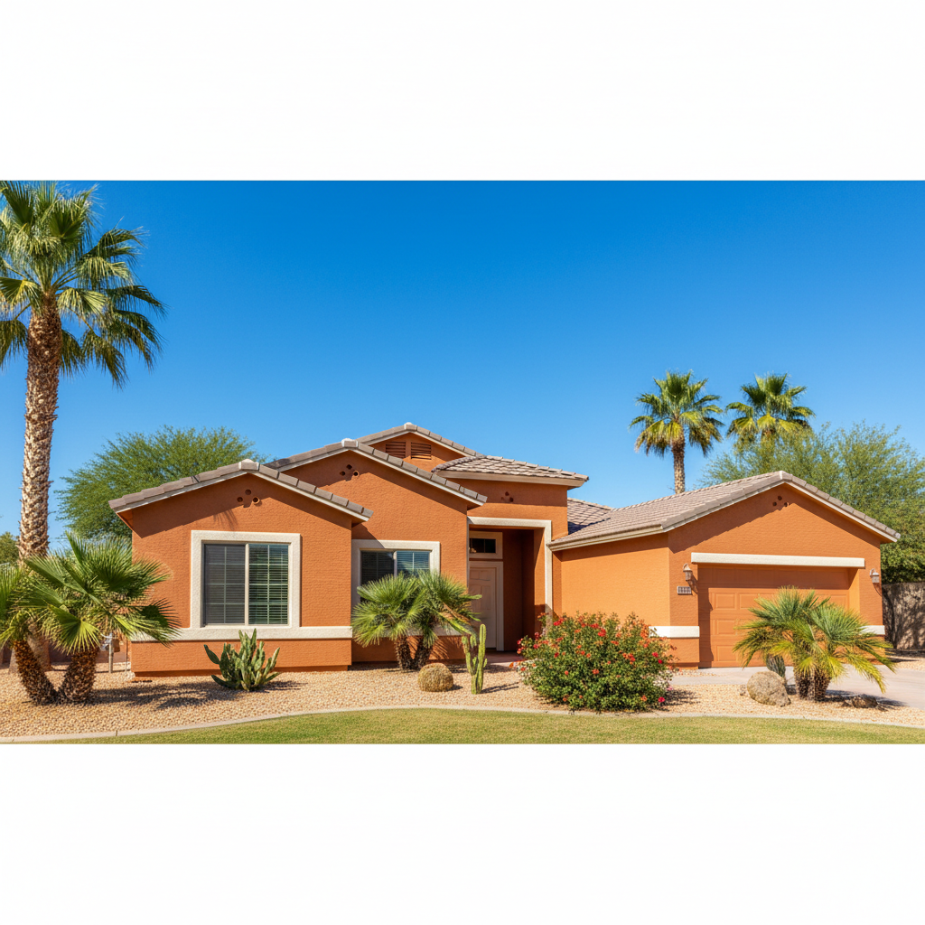 Completed stucco painting work at a residential property in Queen Creek, AZ