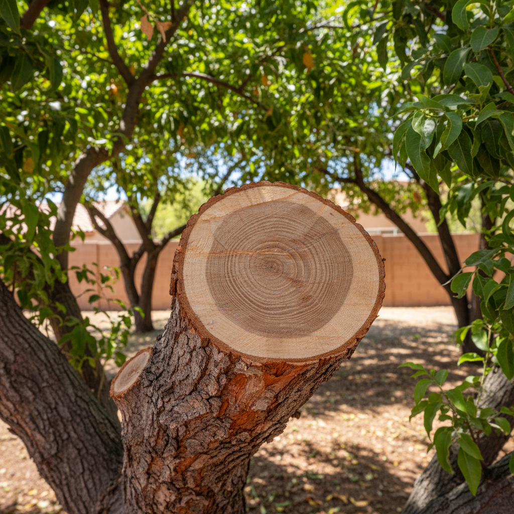 Completed tree pruning work at a residential property in Coolidge, AZ