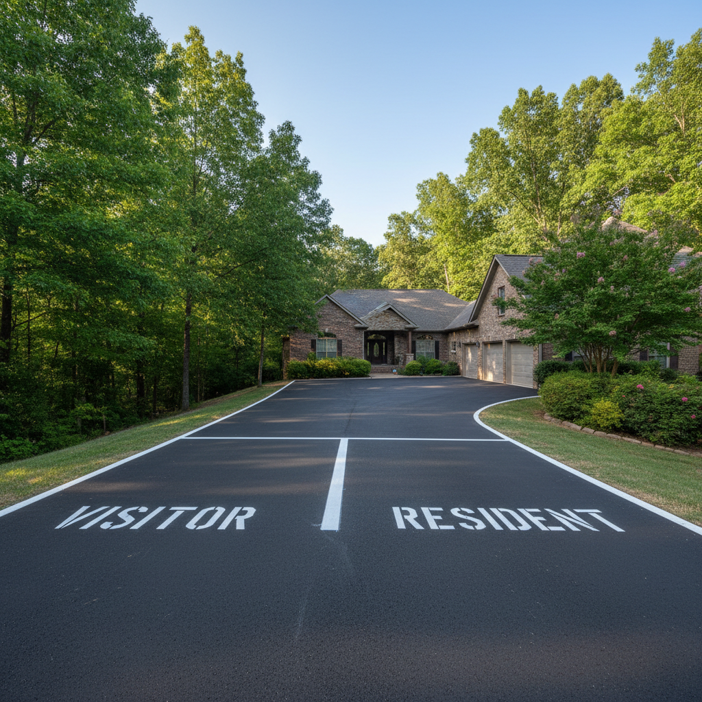 Completed asphalt striping work at a residential property in Fayetteville, AR