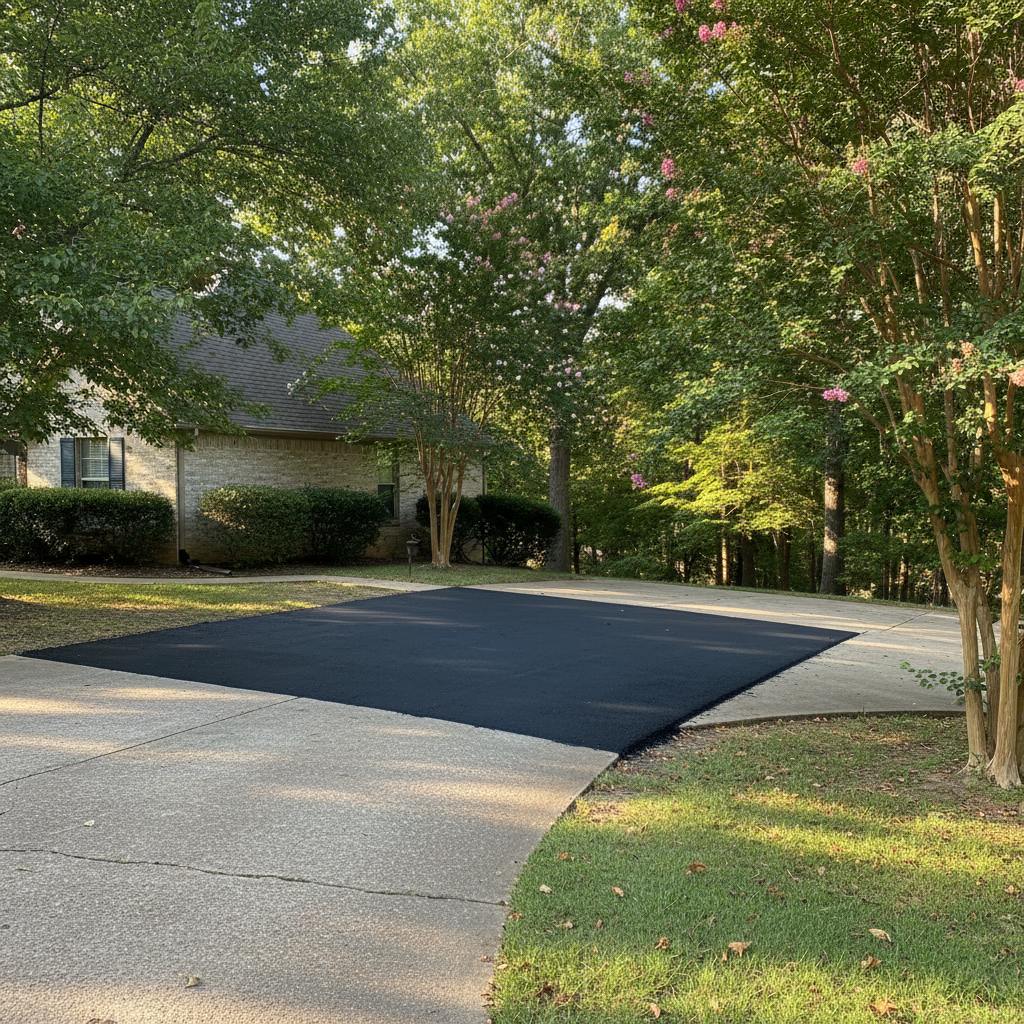Completed asphalt patching work at a residential property in Fayetteville, AR