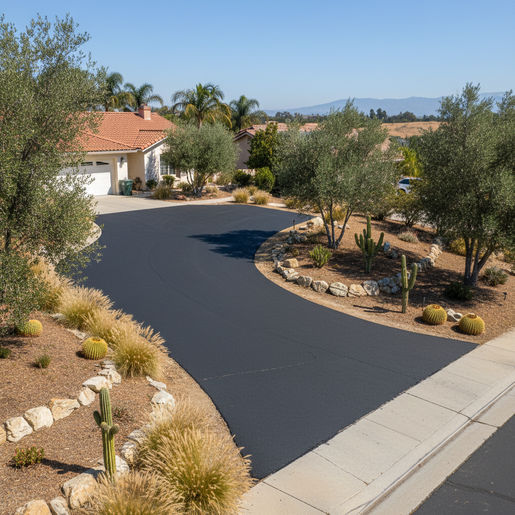 Completed asphalt patching work at a residential property in Pomona, CA