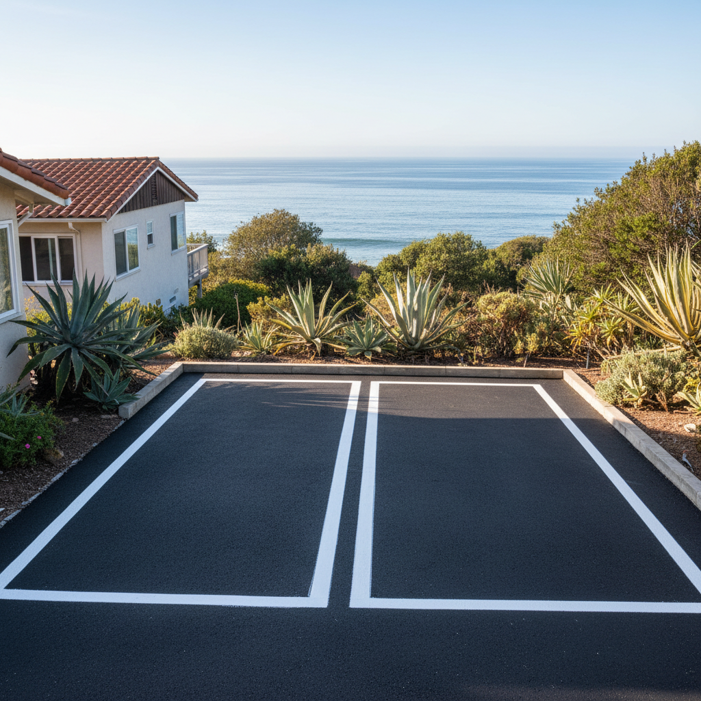 Completed asphalt striping work at a residential property in Laguna Beach, CA