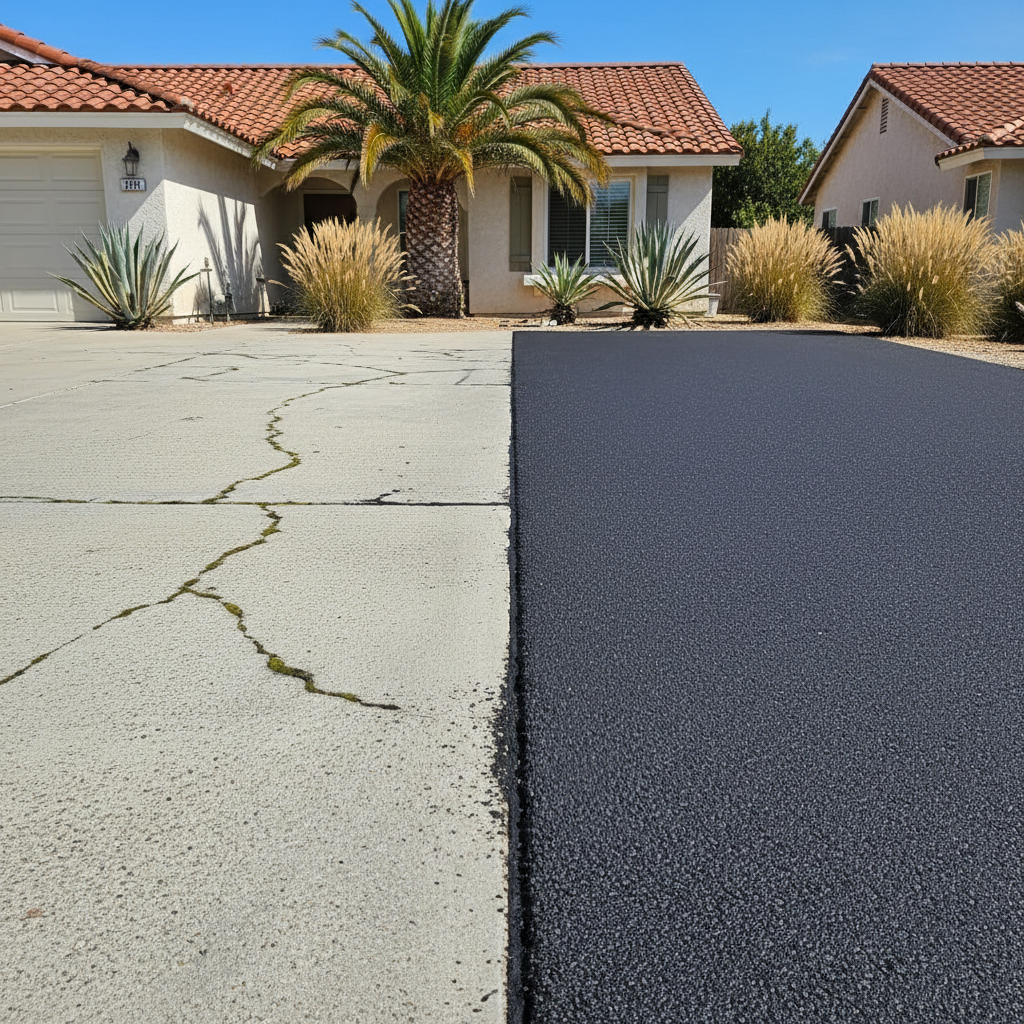 Completed driveway paving work at a residential property in Hawthorne, CA