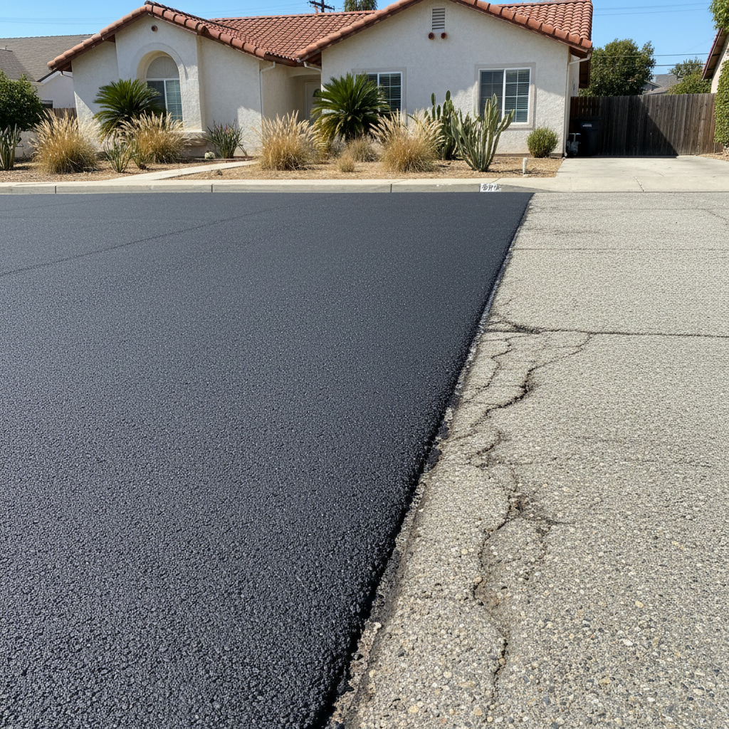 Completed asphalt repair work at a residential property in National City, CA