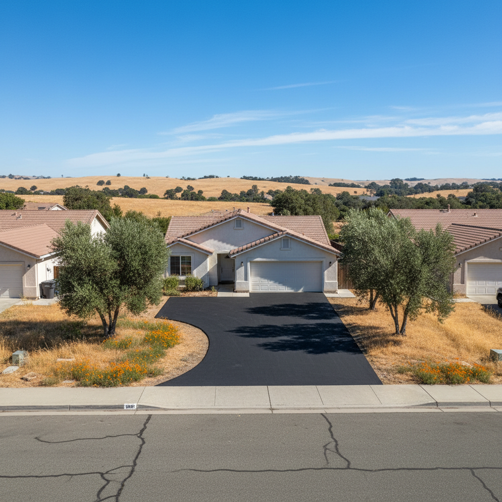 Completed driveway paving work at a residential property in Oroville, CA