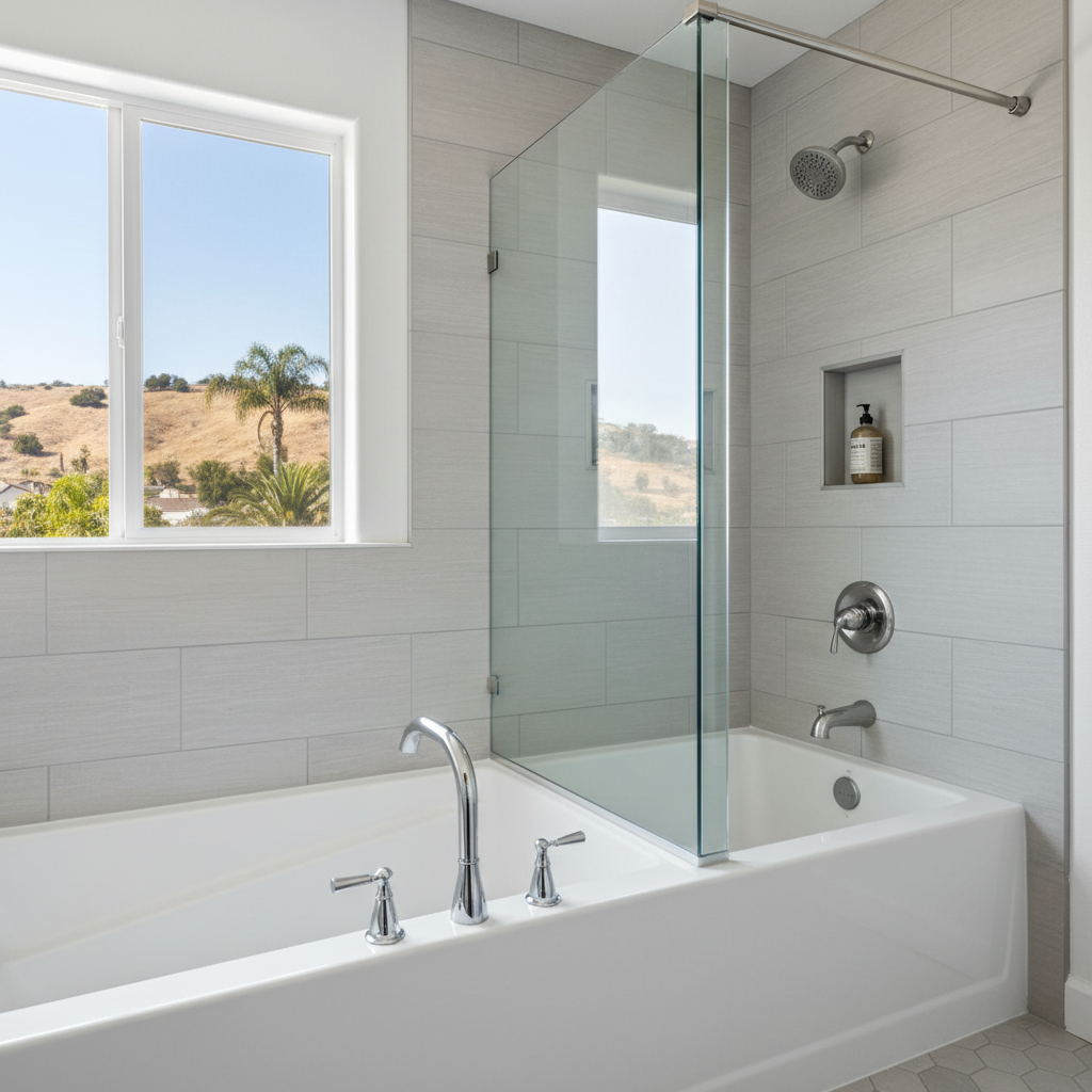 Completed bathtub and shower installation work at a residential property in Azusa, CA