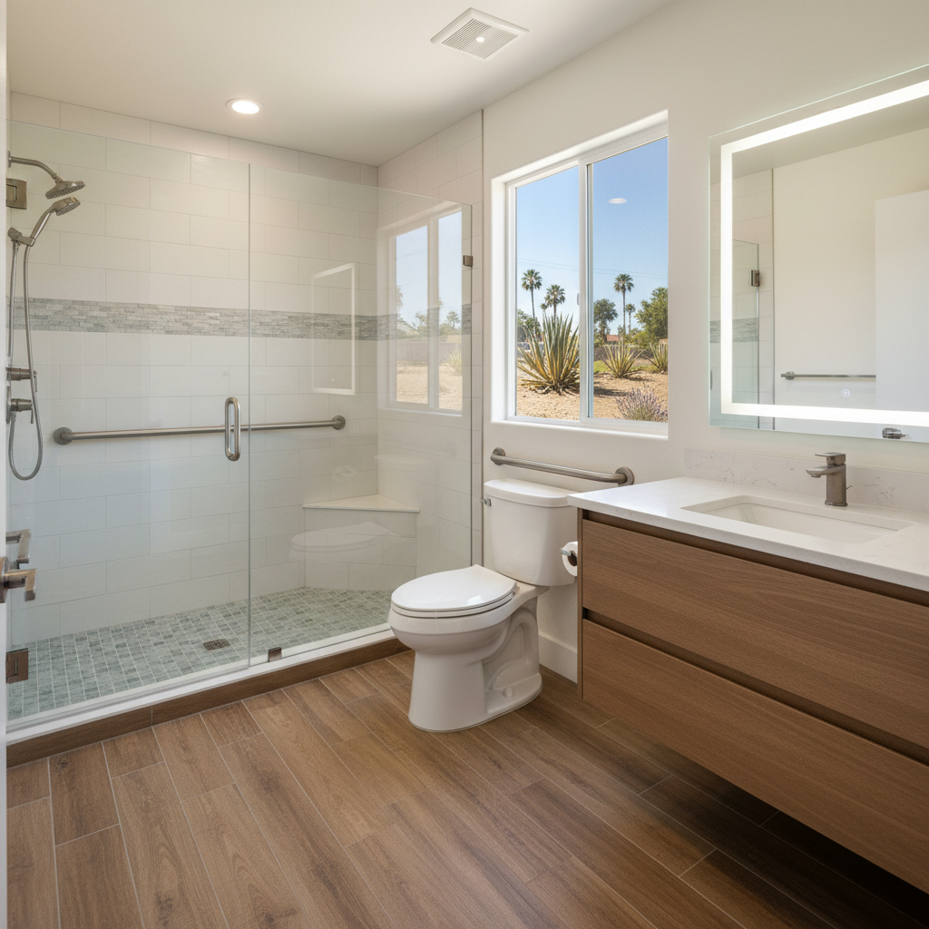 Completed handicap accessible bathrooms work at a residential property in Cerritos, CA