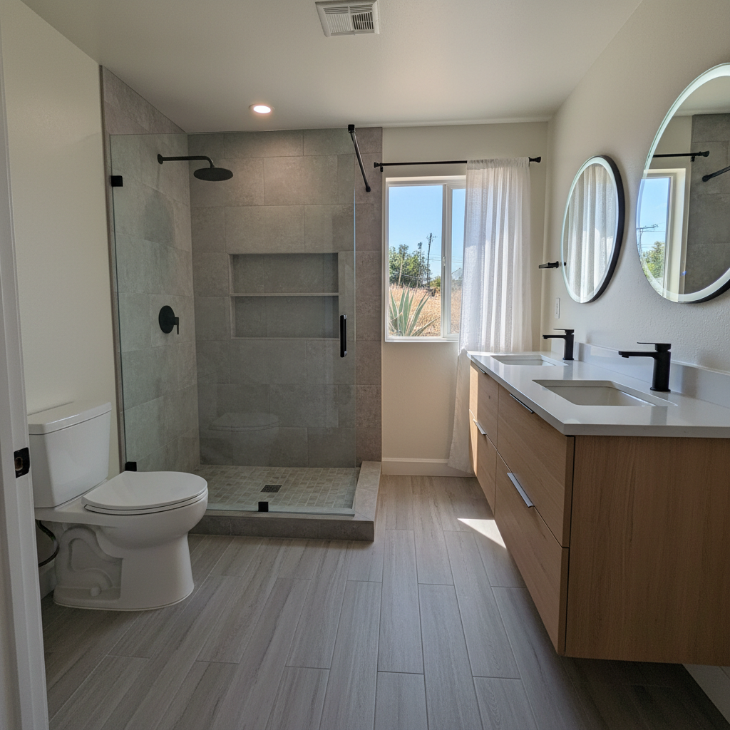 Completed bathroom modernization work at a residential property in Downey, CA