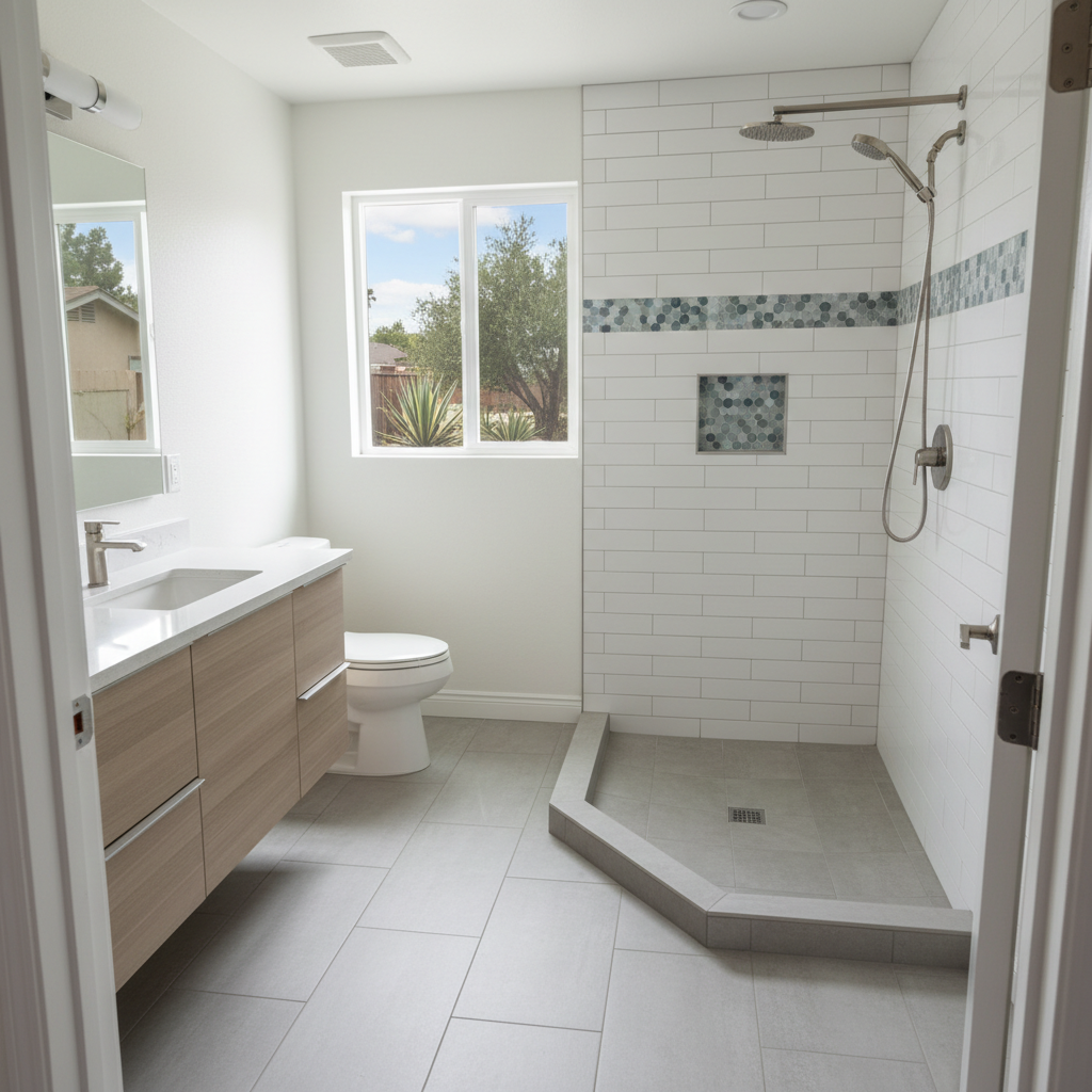 Completed tile and flooring installation work at a residential property in Fullerton, CA