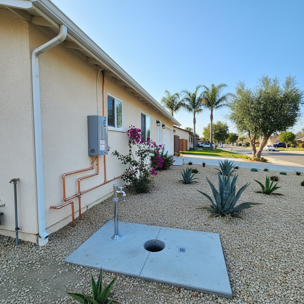 Completed plumbing work work at a residential property in Garden Grove, CA