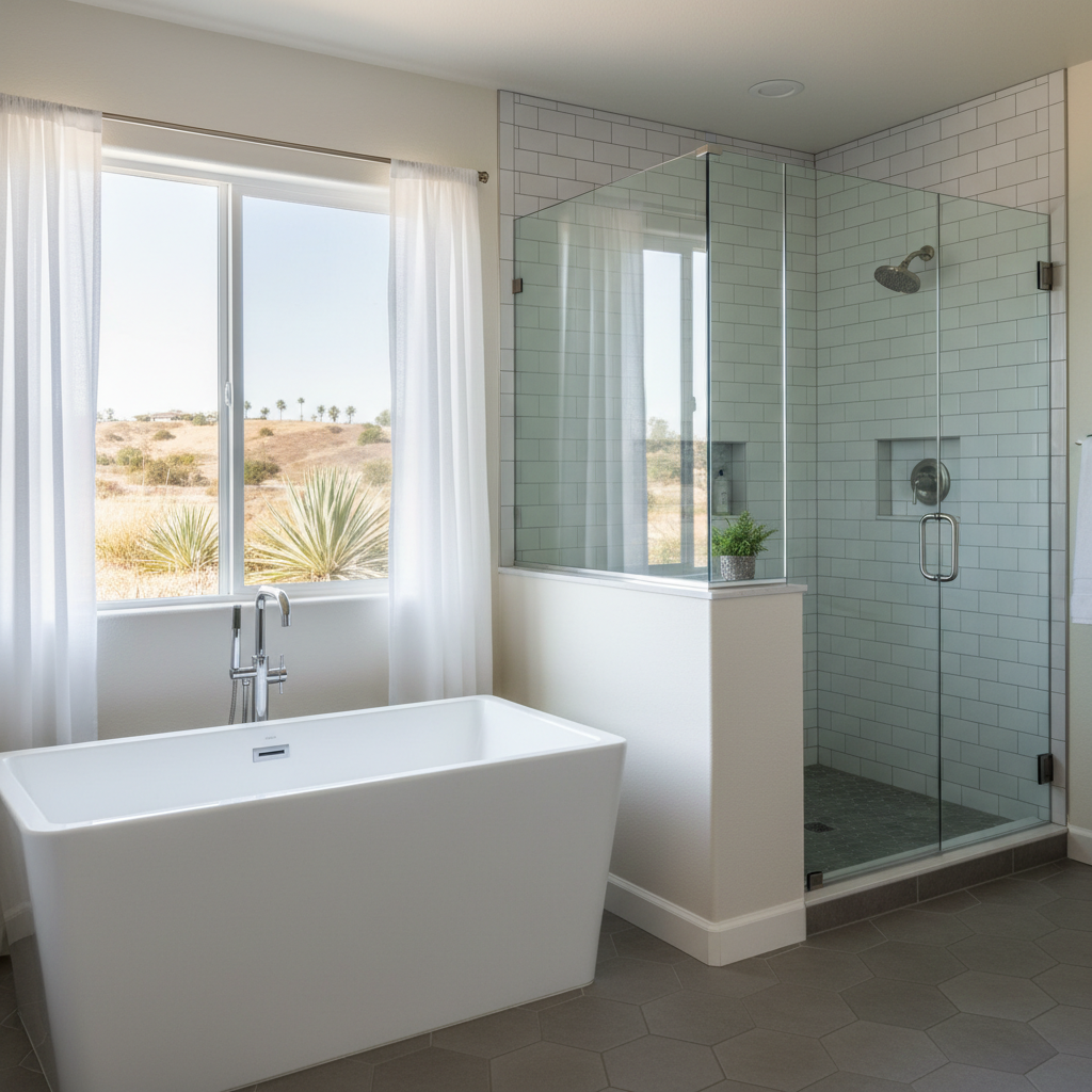 Completed bathtub and shower installation work at a residential property in Irvine, CA
