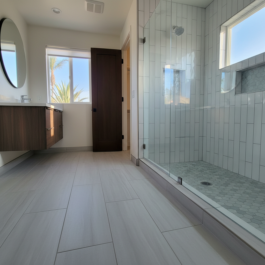 Completed tile and flooring installation work at a residential property in Lakewood, CA