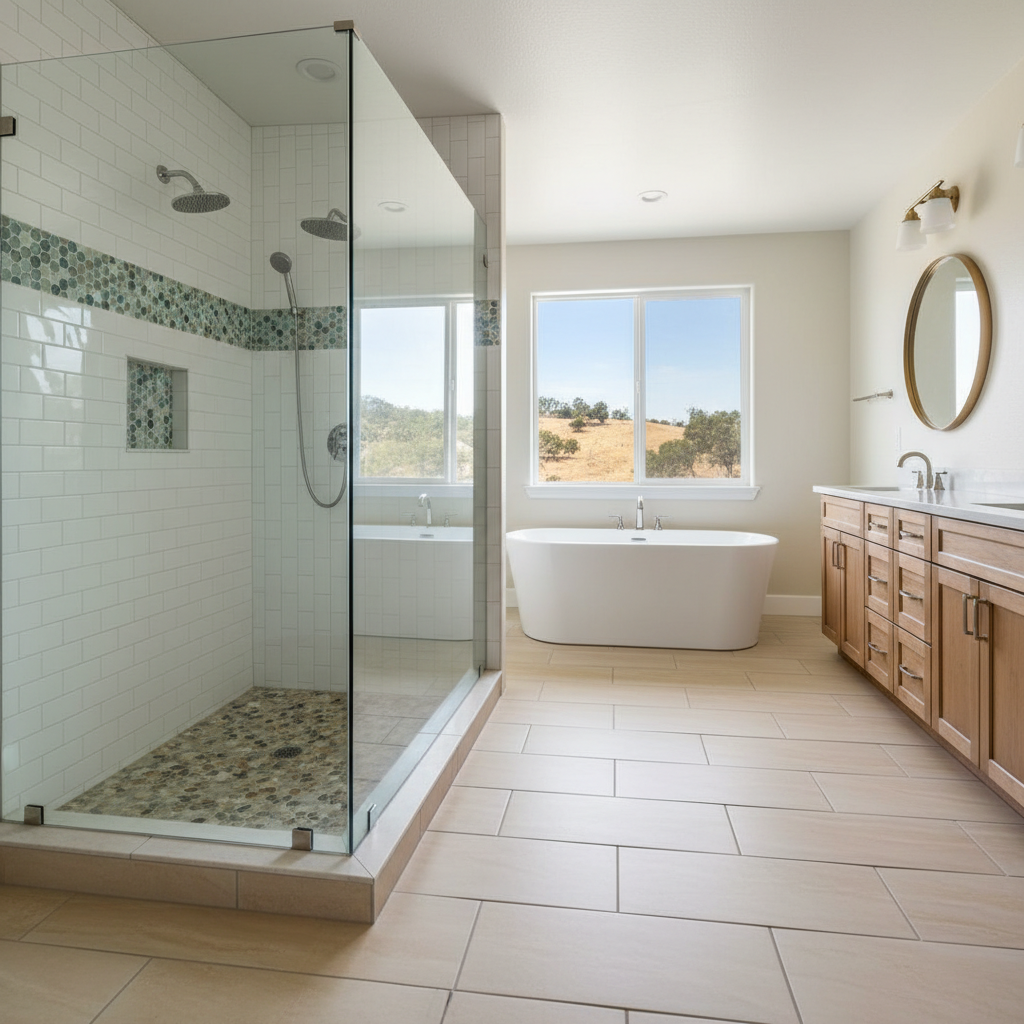 Completed tile and flooring installation work at a residential property in Fair Oaks, CA