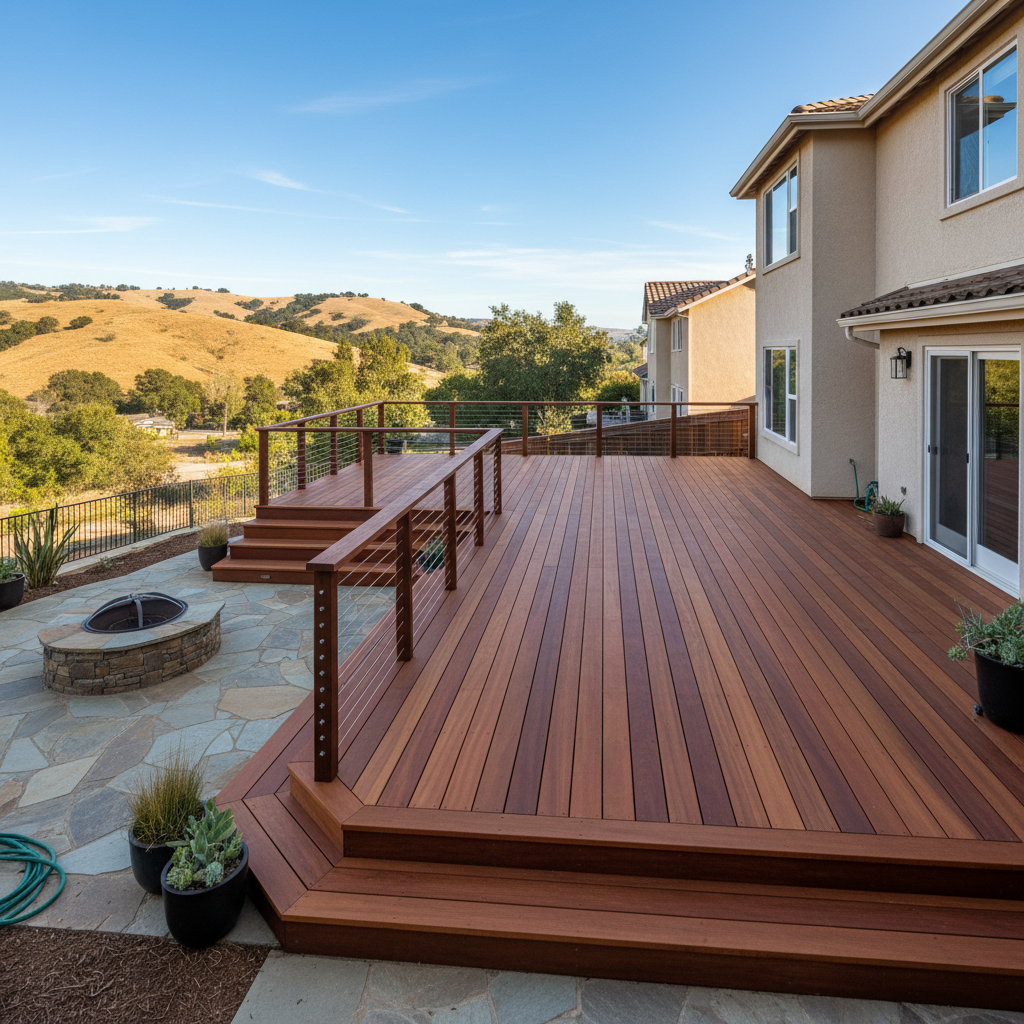 Completed deck construction work at a residential property in Pittsburg, CA