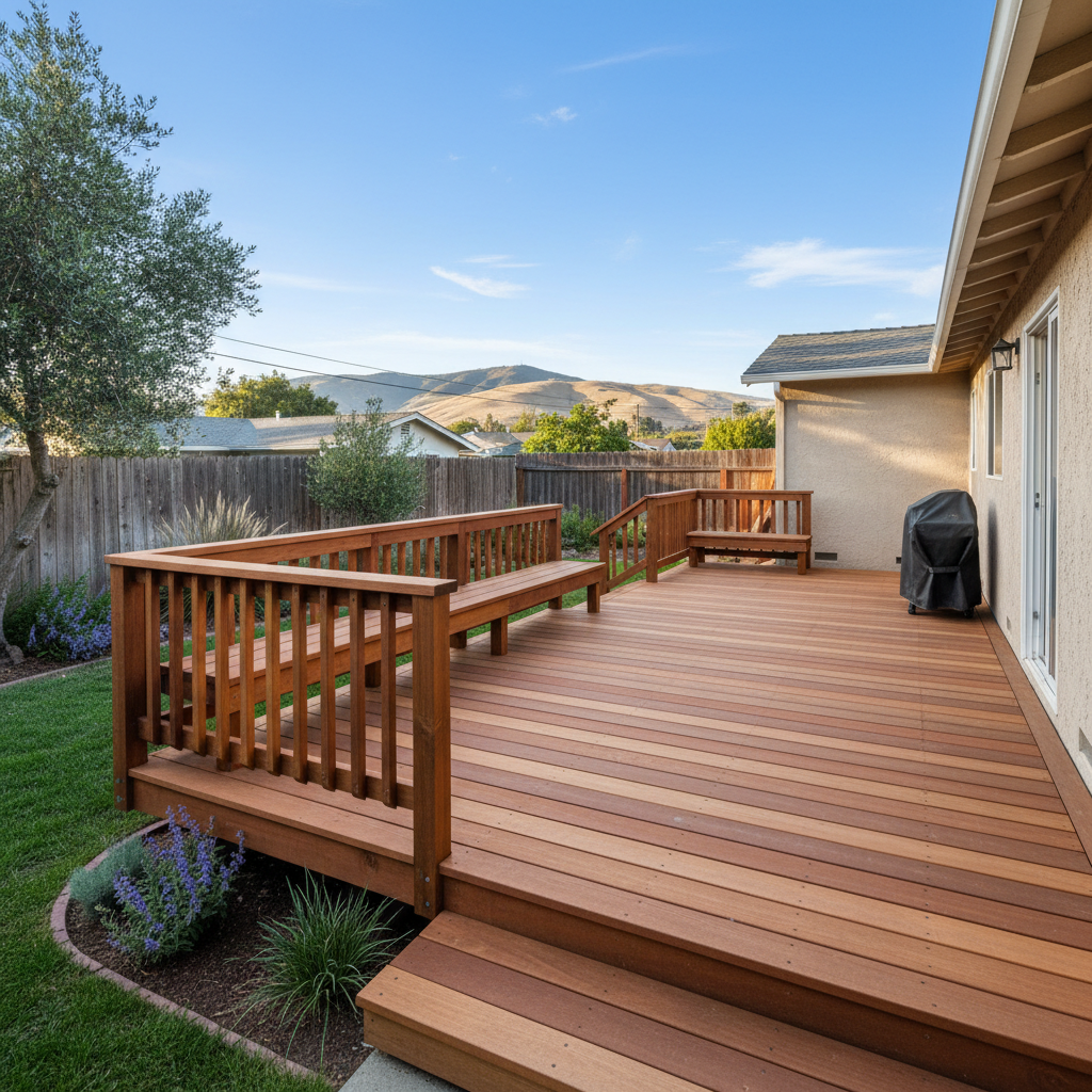 Completed wooden decks work at a residential property in San Leandro, CA