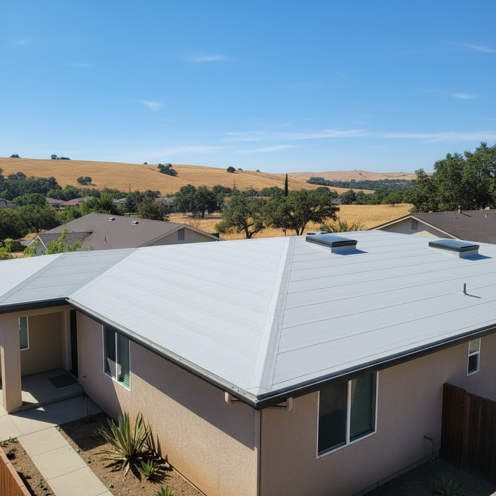Completed flat roofing work at a residential property in Folsom, CA