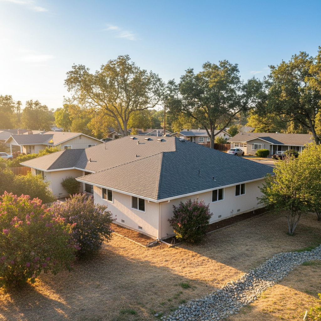 Completed roof installation work at a residential property in Rancho Cordova, CA