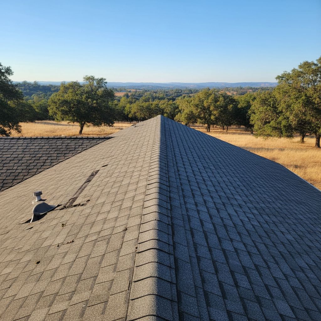 Completed roof replacement work at a residential property in El Dorado Hills, CA