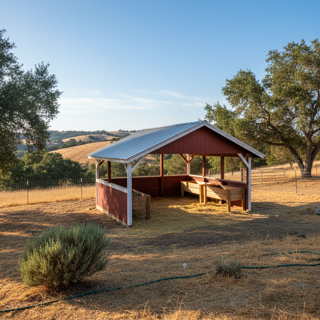 Completed livestock shelters work at a residential property in San Jose, CA
