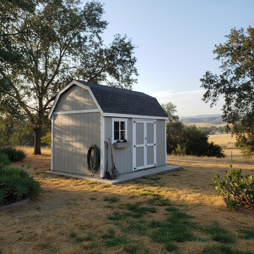 Completed storage sheds work at a residential property in Tracy, CA