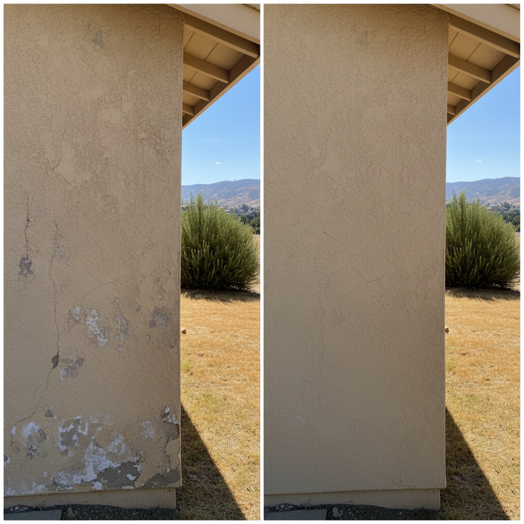 Completed stucco replacement work at a residential property in Roseville, CA