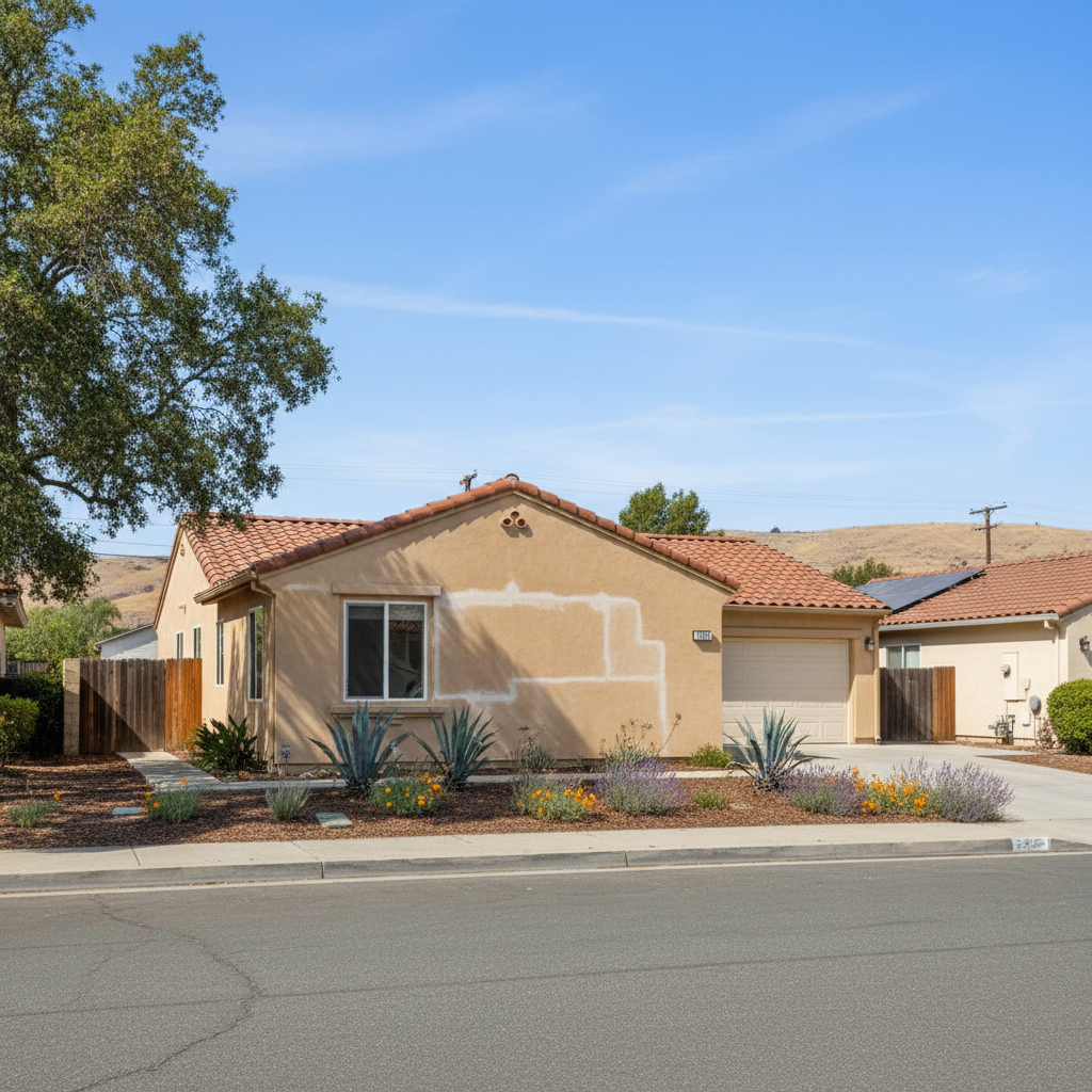 Completed stucco repair work at a residential property in Davis, CA
