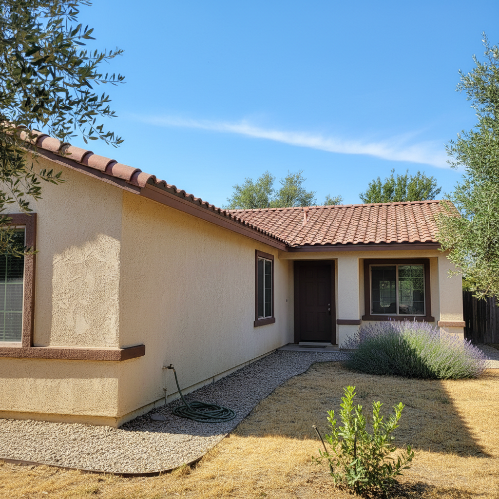 Completed stucco removal work at a residential property in Clovis, CA