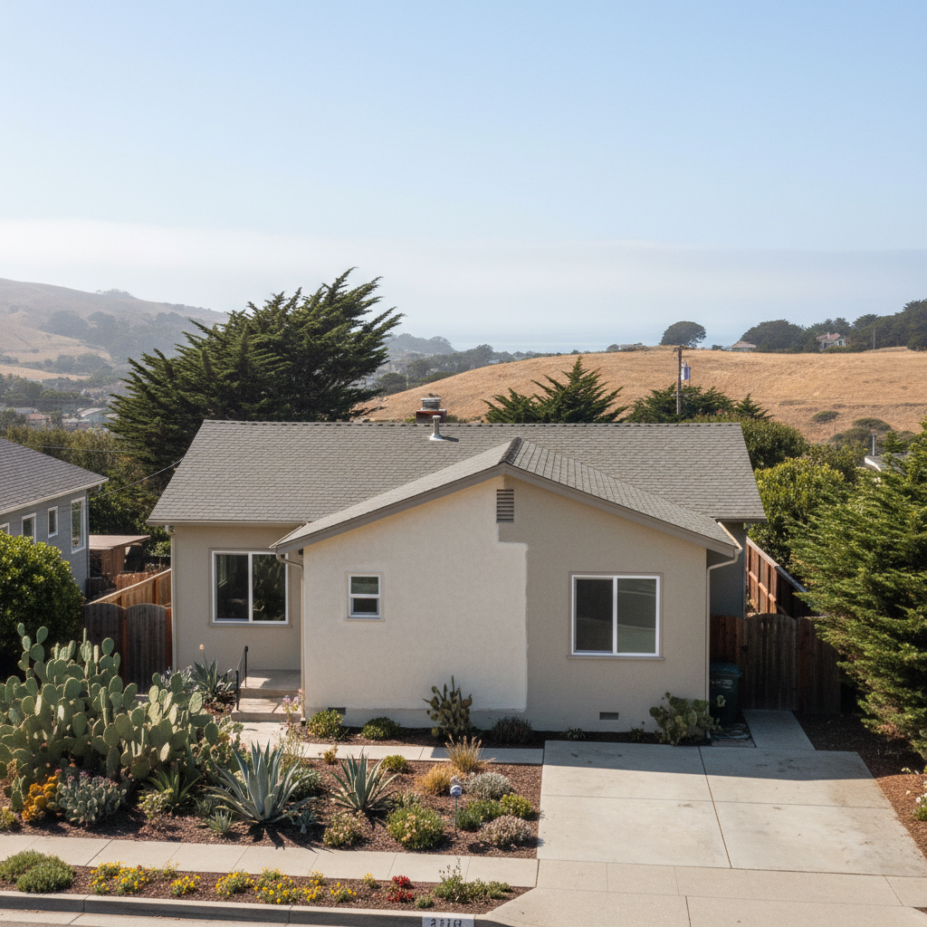 Completed stucco repair work at a residential property in Pacifica, CA