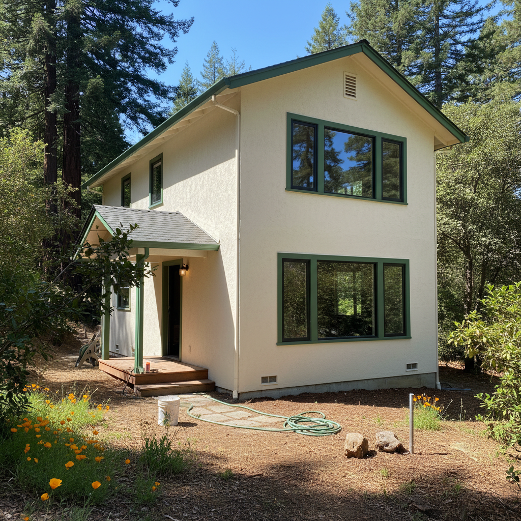 Completed stucco installation work at a residential property in Ben Lomond, CA