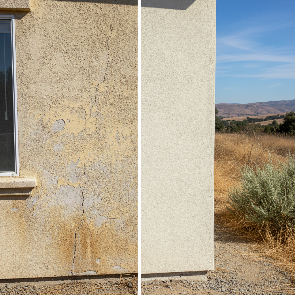 Completed stucco replacement work at a residential property in Hollister, CA