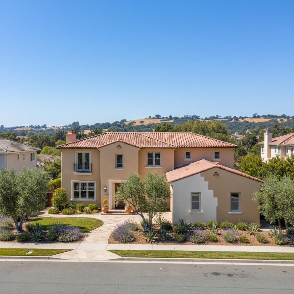 Completed stucco repair work at a residential property in Atherton, CA