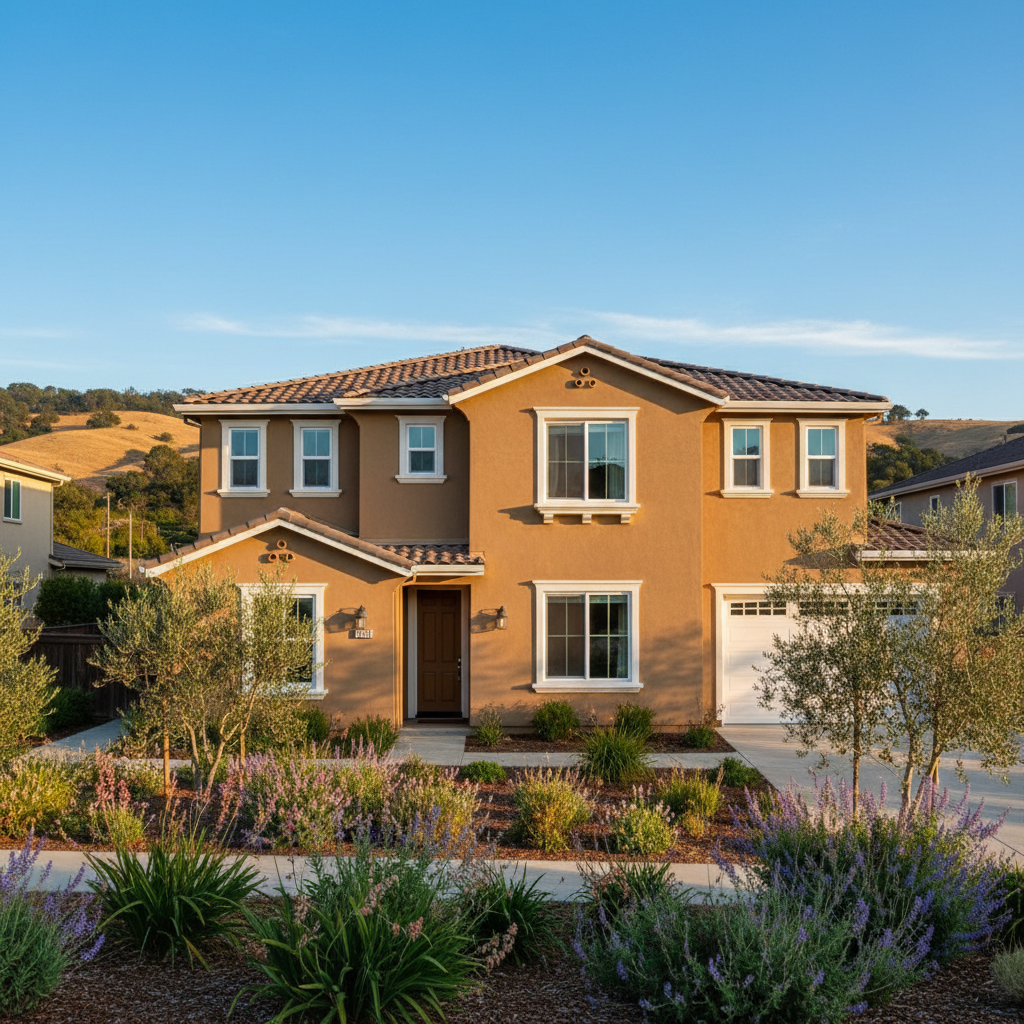 Completed stucco painting work at a residential property in Fremont, CA