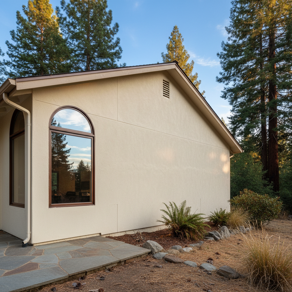 Completed residential stucco work at a residential property in Boulder Creek, CA