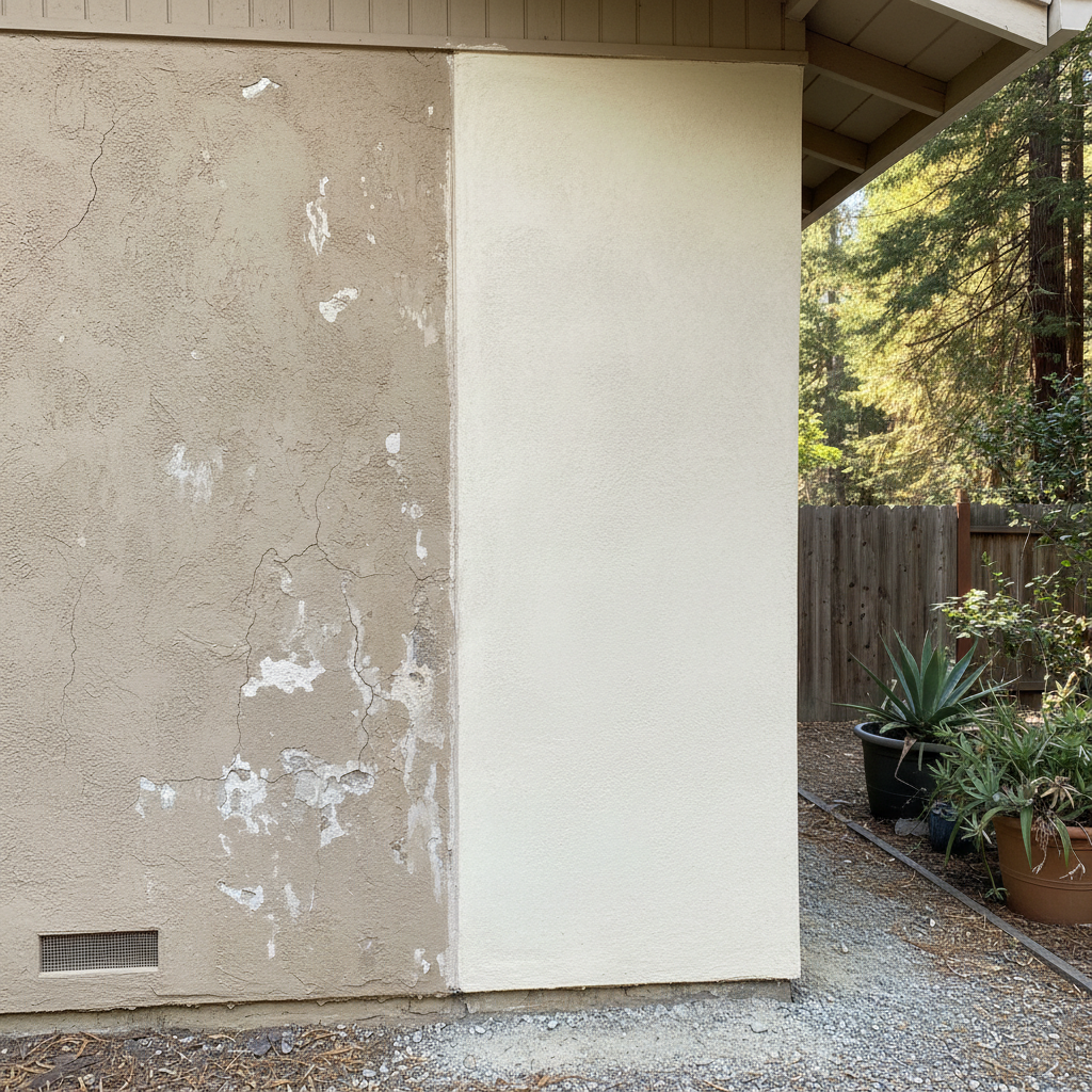 Completed stucco replacement work at a residential property in Boulder Creek, CA