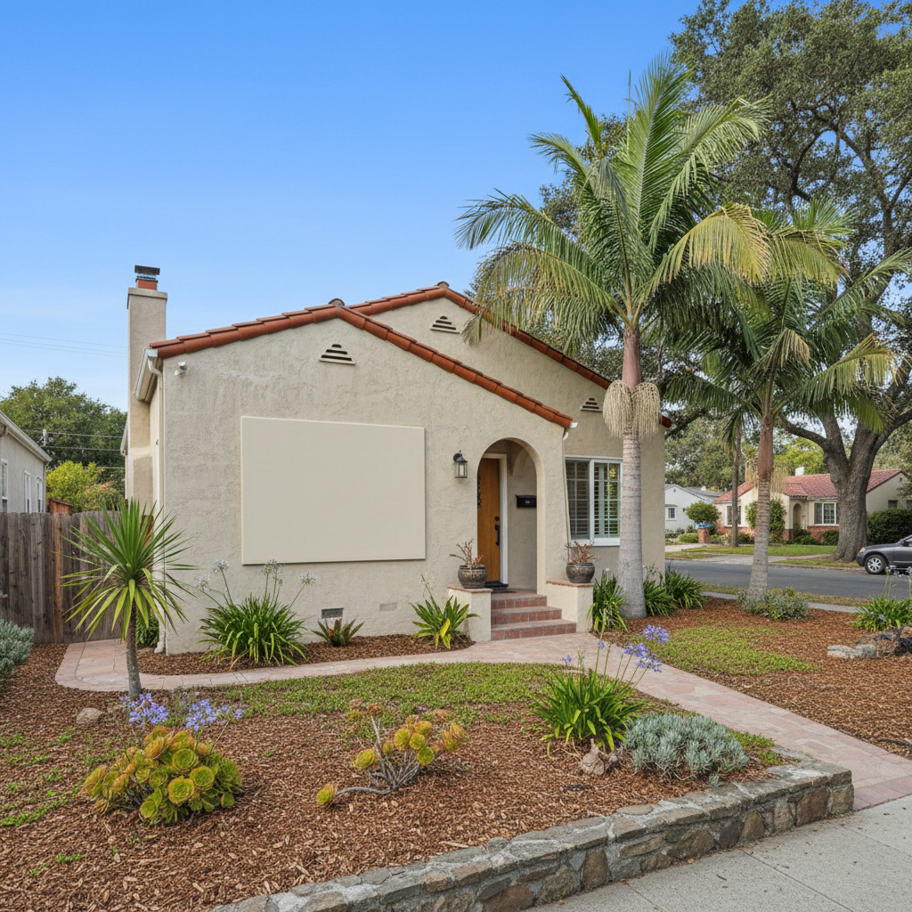 Completed stucco repair work at a residential property in Burlingame, CA