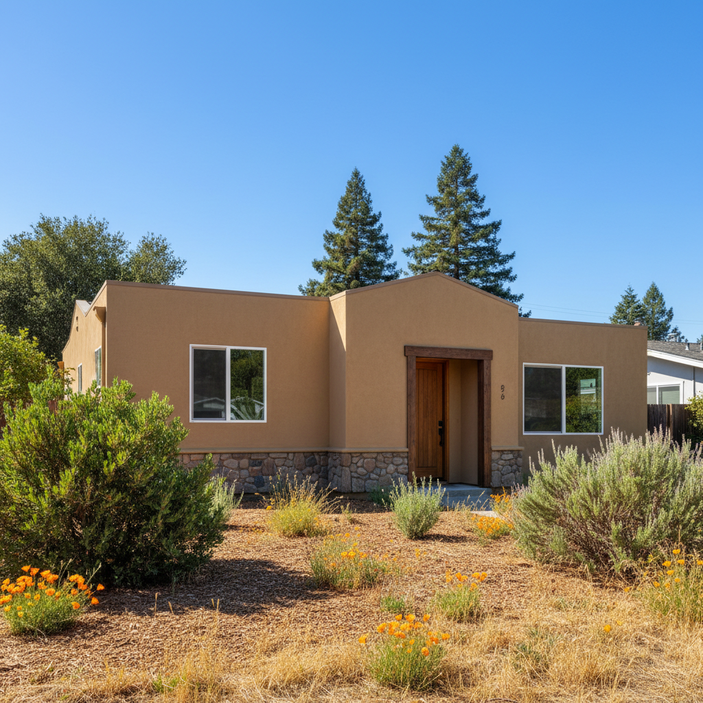 Completed stucco installation work at a residential property in Redwood City, CA