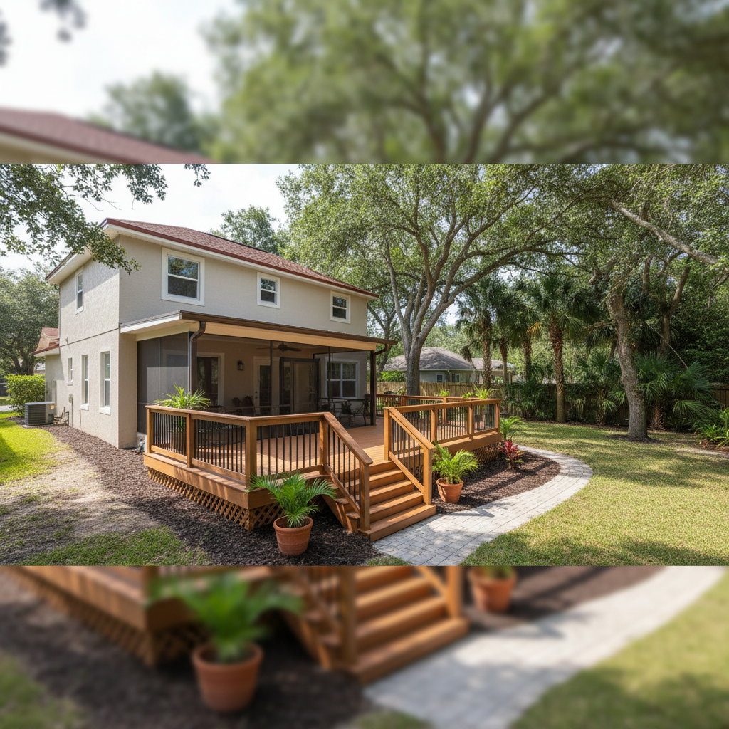 Completed trex decks work at a residential property in Cross City, FL