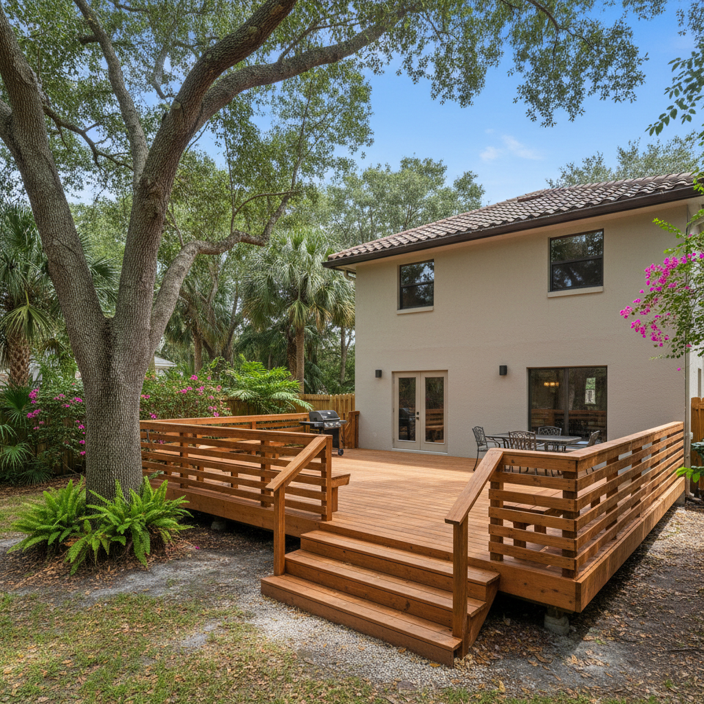 Completed wooden decks work at a residential property in Coral Springs, FL