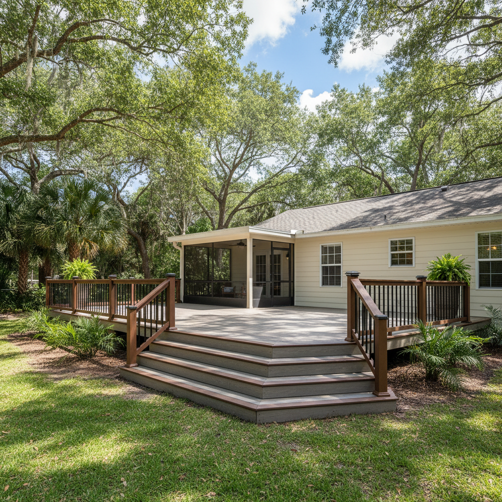 Completed trex decks work at a residential property in Cross City, FL