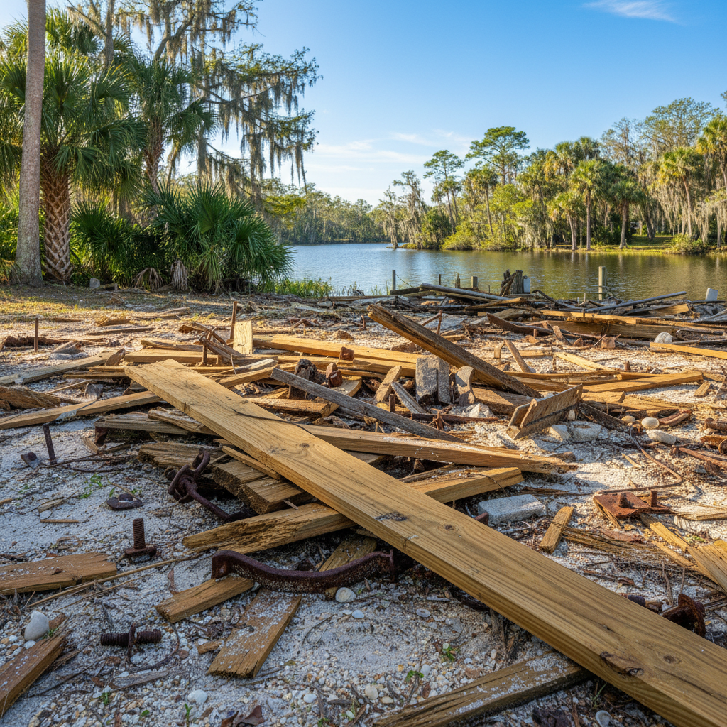 Completed dock demolition work at a residential property in Silver Springs, FL