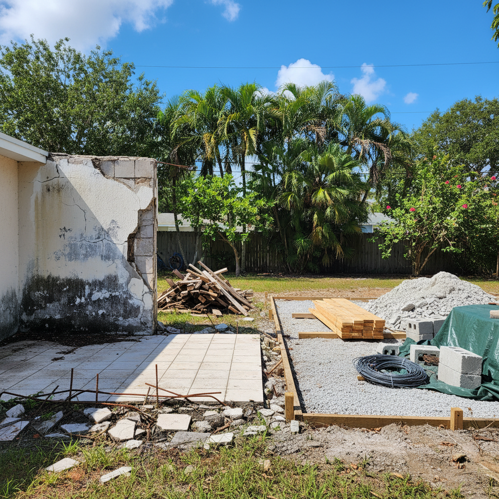 Completed partial building demolition work at a residential property in Cape Coral, FL