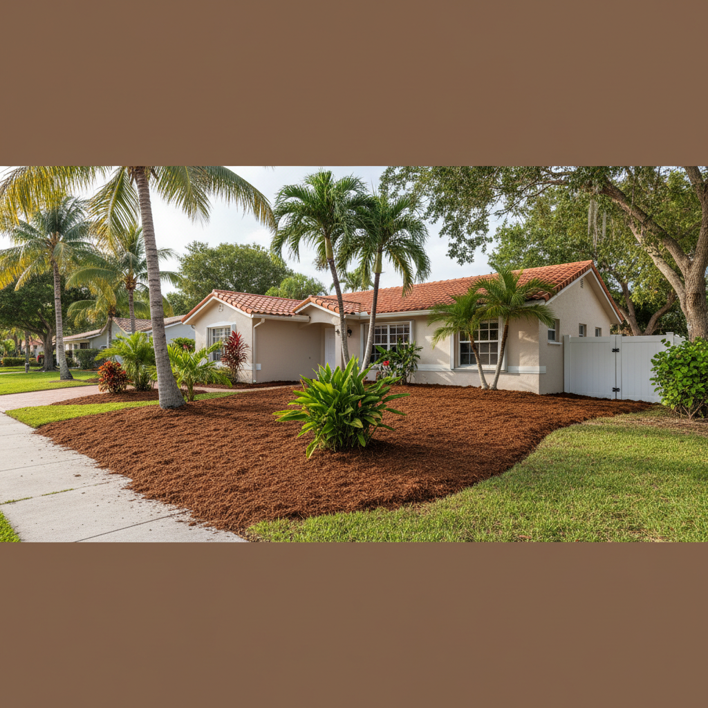 Completed mulch installation work at a residential property in Hialeah, FL