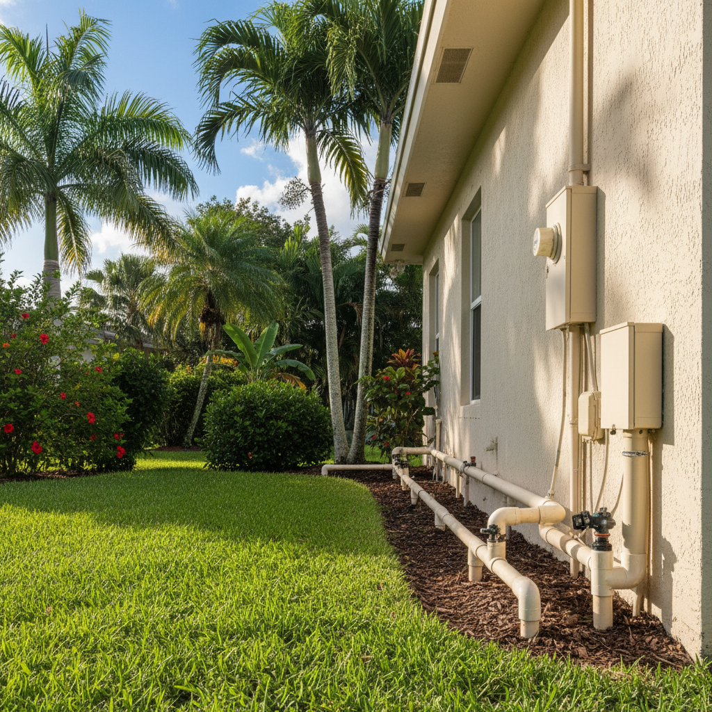 Completed irrigation installation work at a residential property in Hialeah, FL