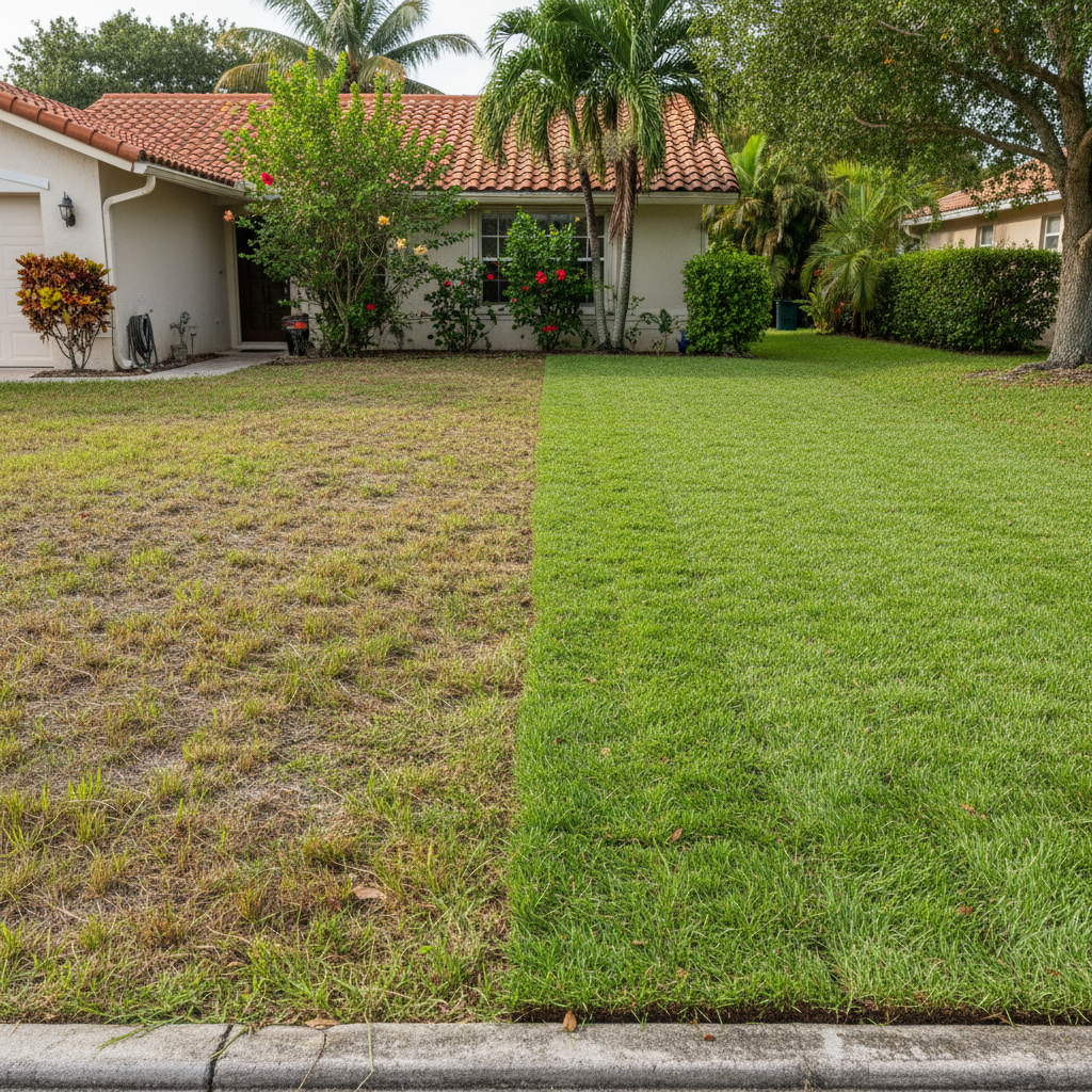 Completed sod installation work at a residential property in Hialeah, FL