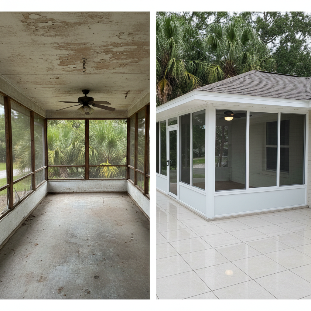 Completed sunroom construction work at a residential property in Jacksonville, FL