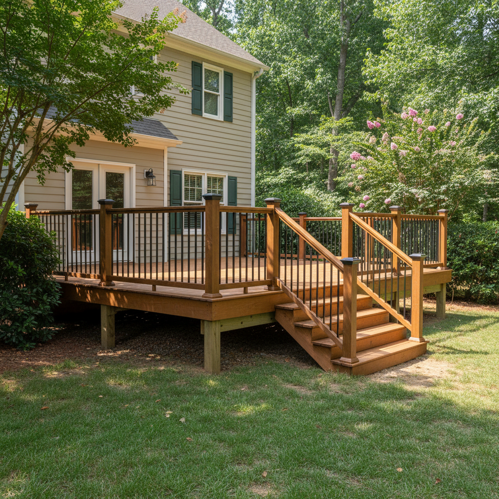 Completed deck railing installation work at a residential property in Warner Robins, GA