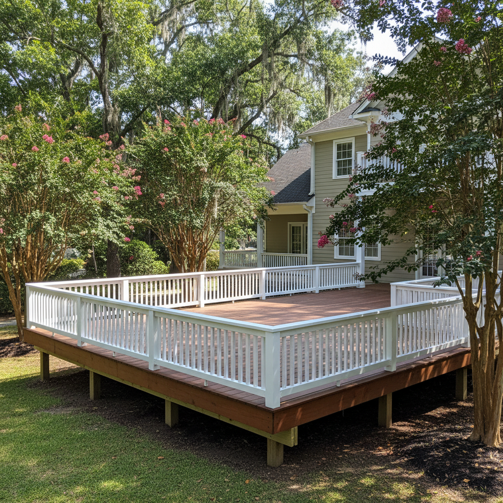 Completed deck railing installation work at a residential property in Savannah, GA