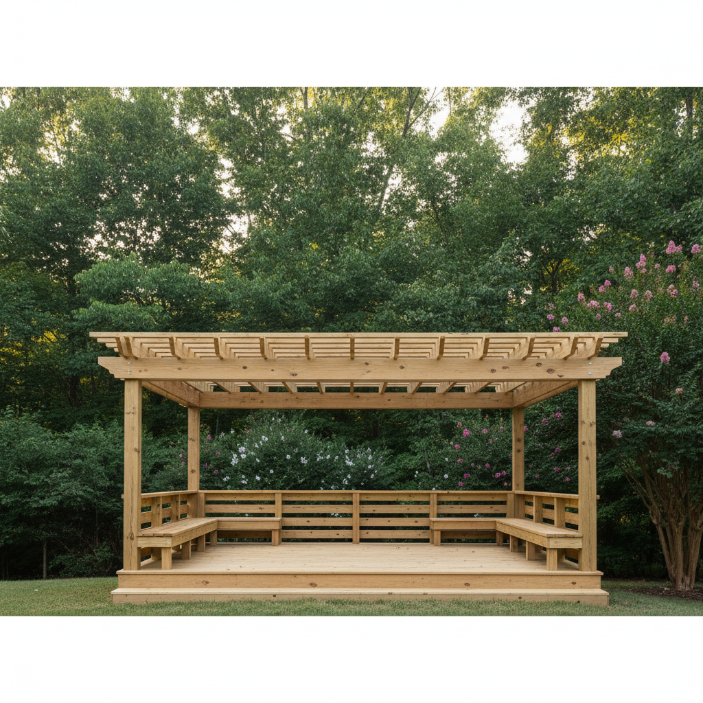 Completed pergola construction work at a residential property in Warner Robins, GA